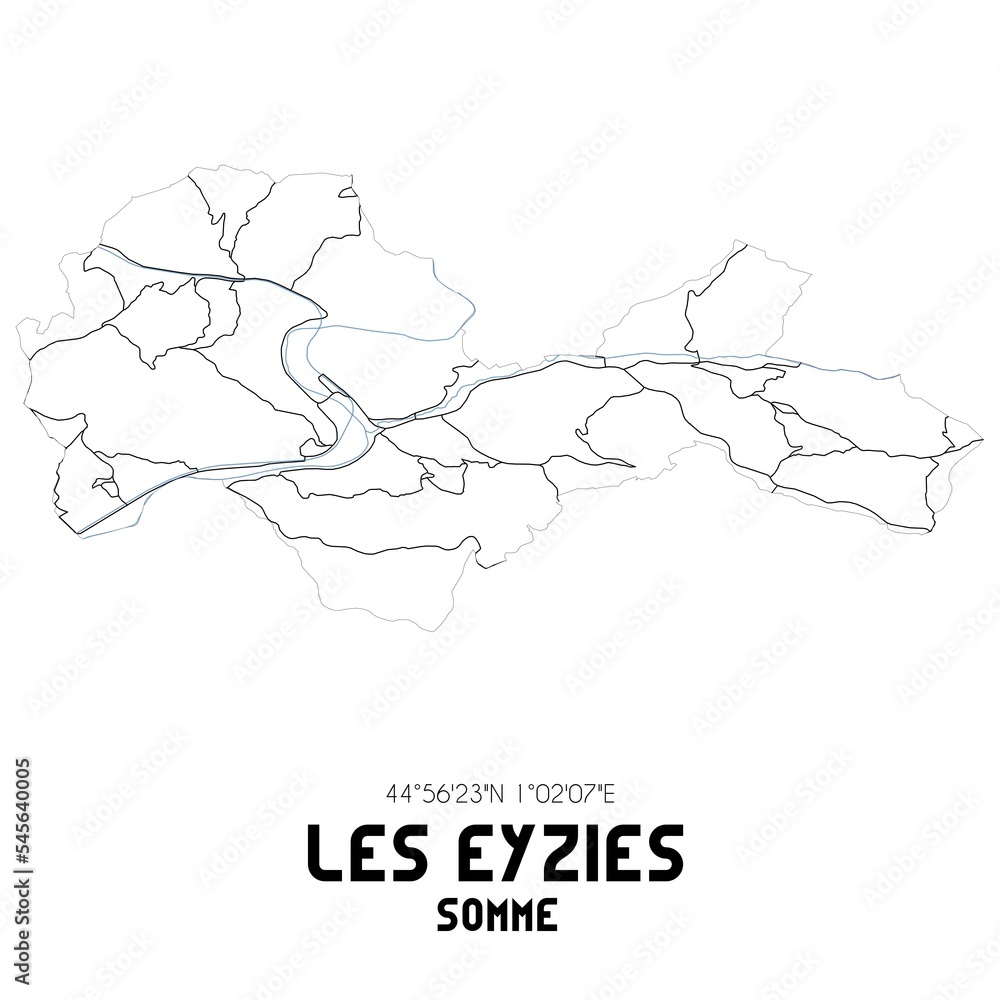 LES EYZIES Somme. Minimalistic street map with black and white lines.