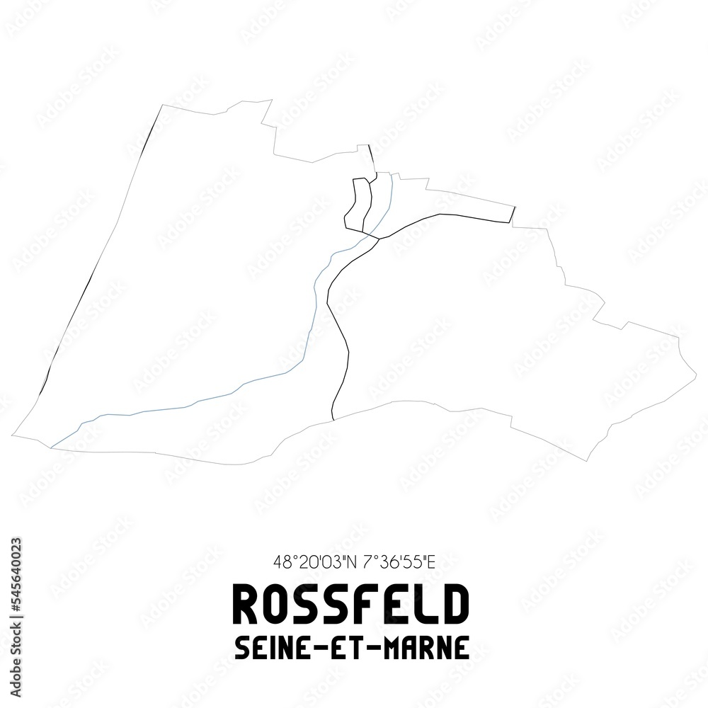 ROSSFELD Seine-et-Marne. Minimalistic street map with black and white lines.