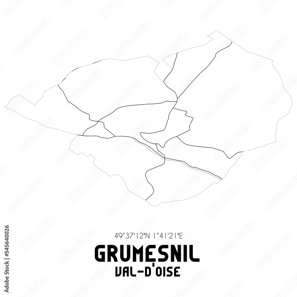 GRUMESNIL Val-d'Oise. Minimalistic street map with black and white lines. GRUMESNIL Val-d'Oise. Minimalistic street map with black and white lines.