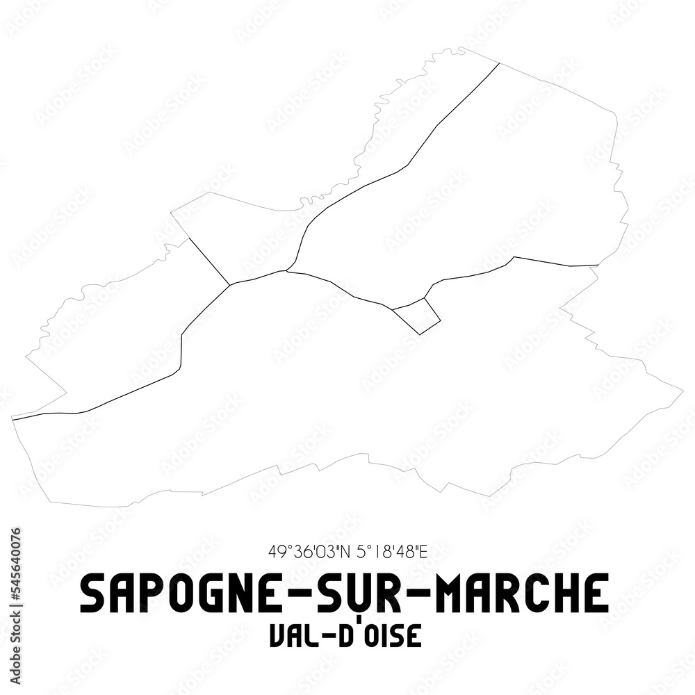 SAPOGNE-SUR-MARCHE Val-d'Oise. Minimalistic street map with black and white lines. SAPOGNE-SUR-MARCHE Val-d'Oise. Minimalistic street map with black and white lines.