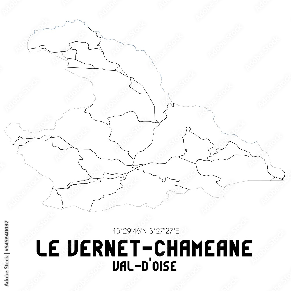 LE VERNET-CHAMEANE Val-d'Oise. Minimalistic street map with black and white lines.