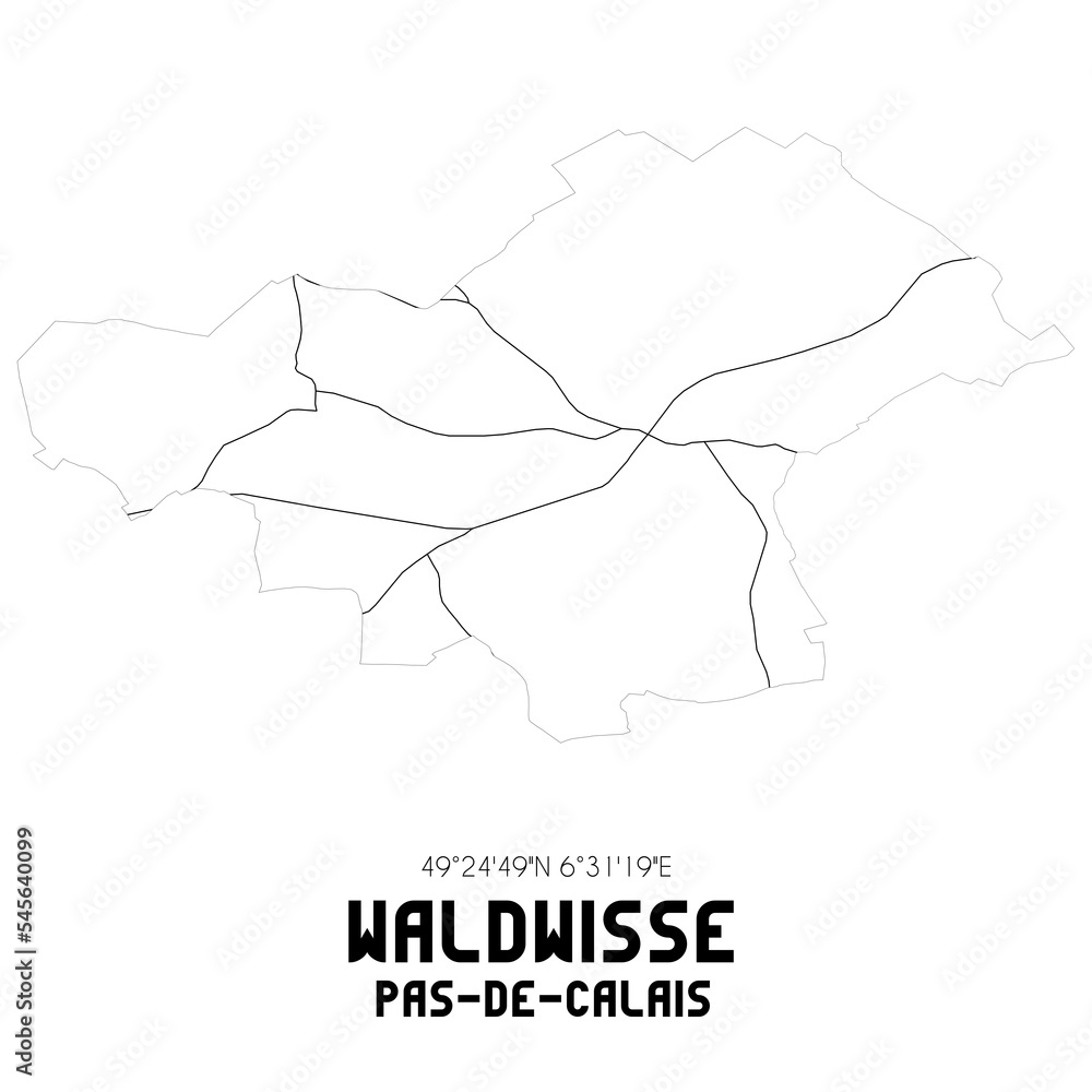 WALDWISSE Pas-de-Calais. Minimalistic street map with black and white lines.