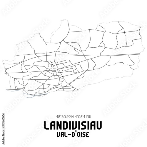 LANDIVISIAU Val-d'Oise. Minimalistic street map with black and white lines.