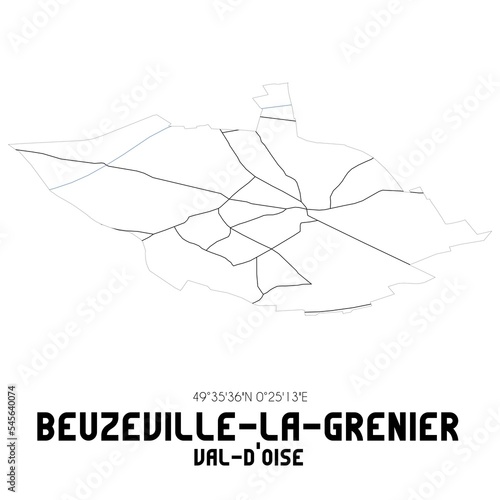 BEUZEVILLE-LA-GRENIER Val-d Oise. Minimalistic street map with black and white lines.