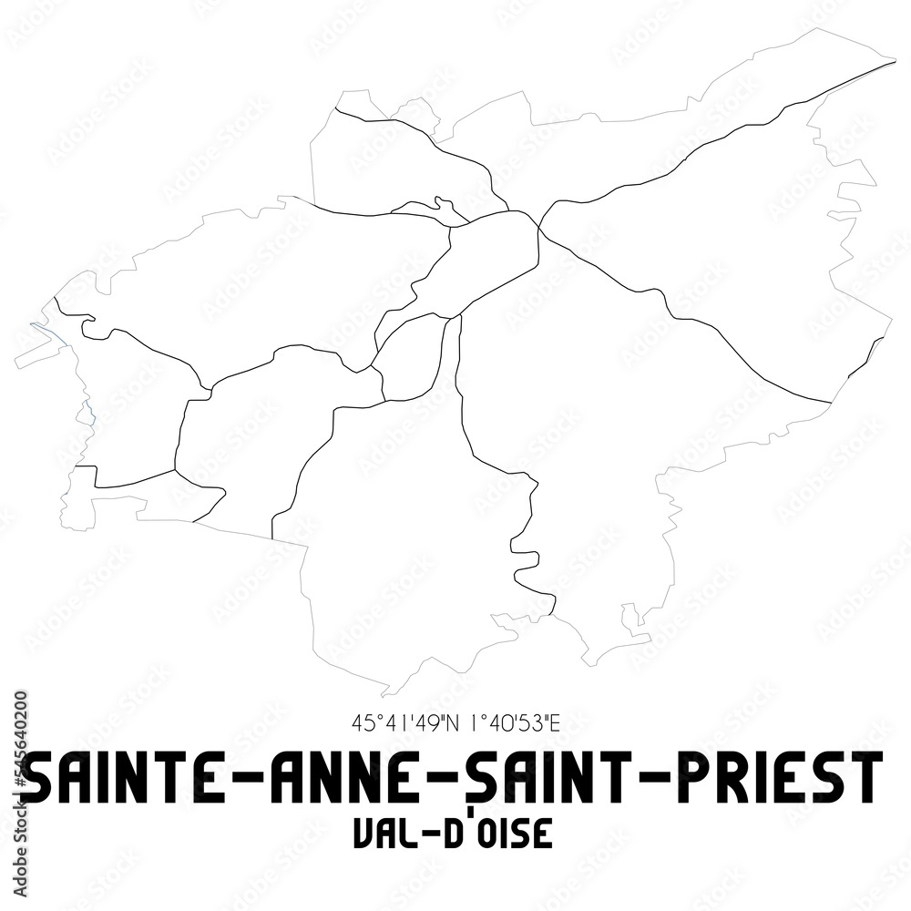 SAINTE-ANNE-SAINT-PRIEST Val-d'Oise. Minimalistic street map with black and white lines.