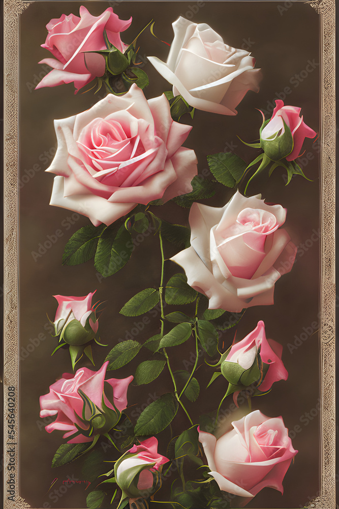 pink roses on a wooden background