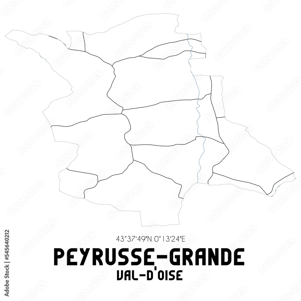 PEYRUSSE-GRANDE Val-d'Oise. Minimalistic street map with black and white lines.