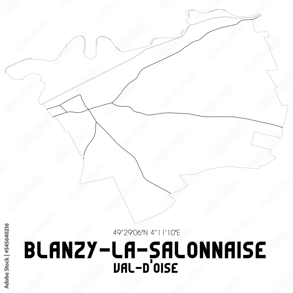 BLANZY-LA-SALONNAISE Val-d'Oise. Minimalistic street map with black and white lines. BLANZY-LA-SALONNAISE Val-d'Oise. Minimalistic street map with black and white lines.