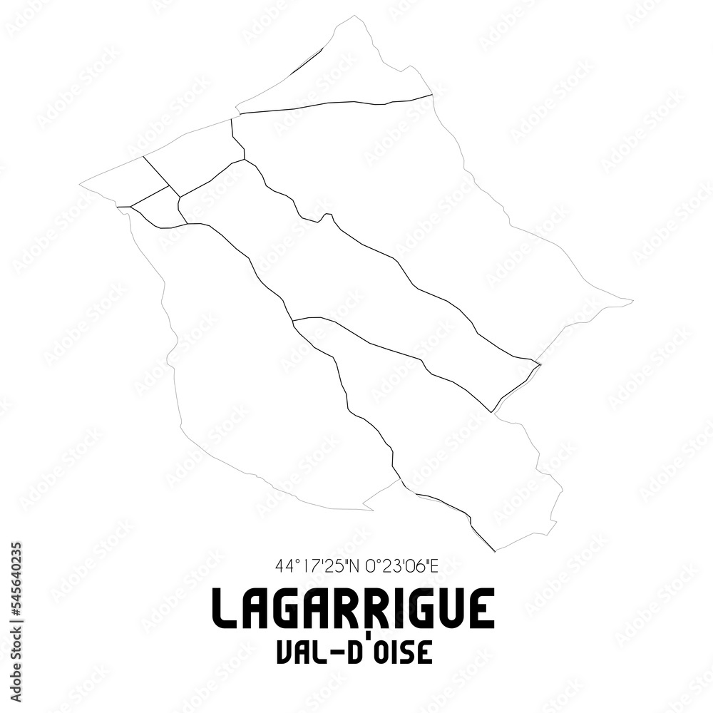 LAGARRIGUE Val-d'Oise. Minimalistic street map with black and white lines. LAGARRIGUE Val-d'Oise. Minimalistic street map with black and white lines.