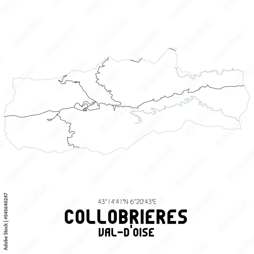 COLLOBRIERES Val-d'Oise. Minimalistic street map with black and white lines. COLLOBRIERES Val-d'Oise. Minimalistic street map with black and white lines.