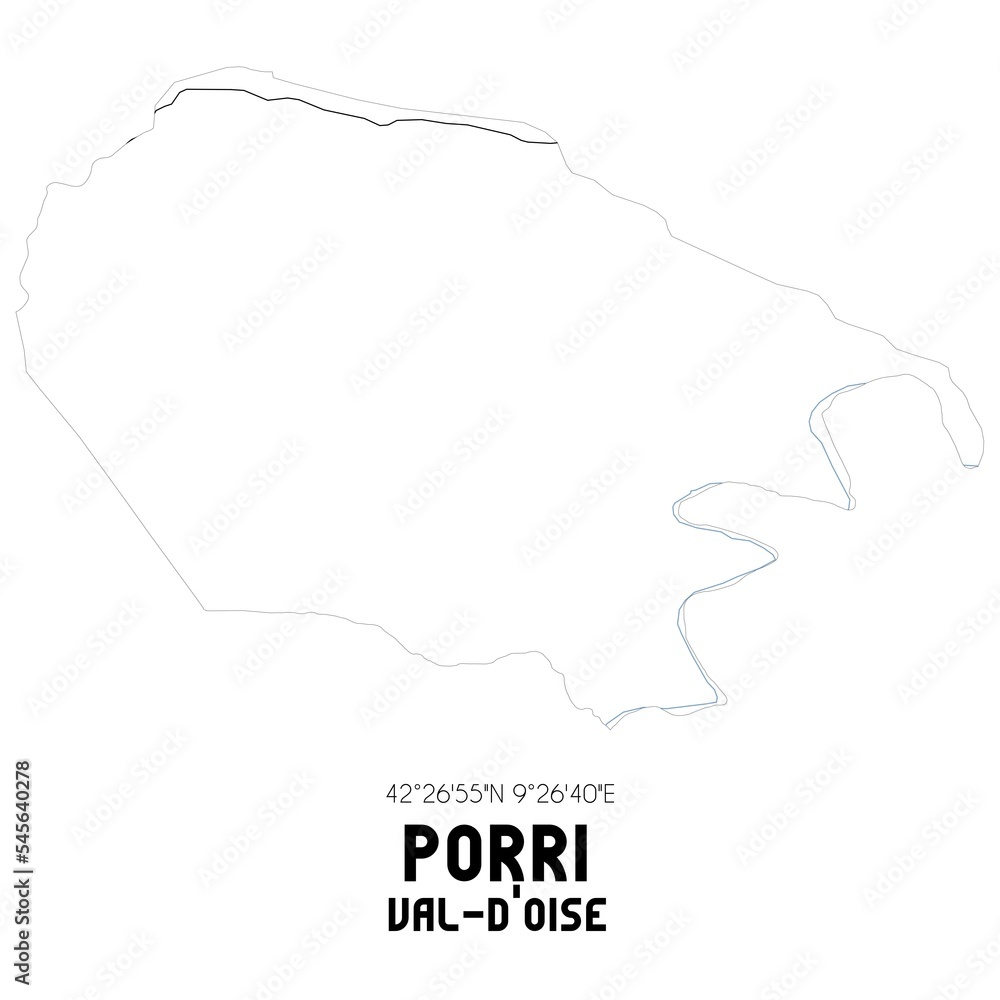 PORRI Val-d'Oise. Minimalistic street map with black and white lines.