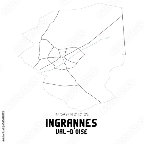 INGRANNES Val-d Oise. Minimalistic street map with black and white lines.