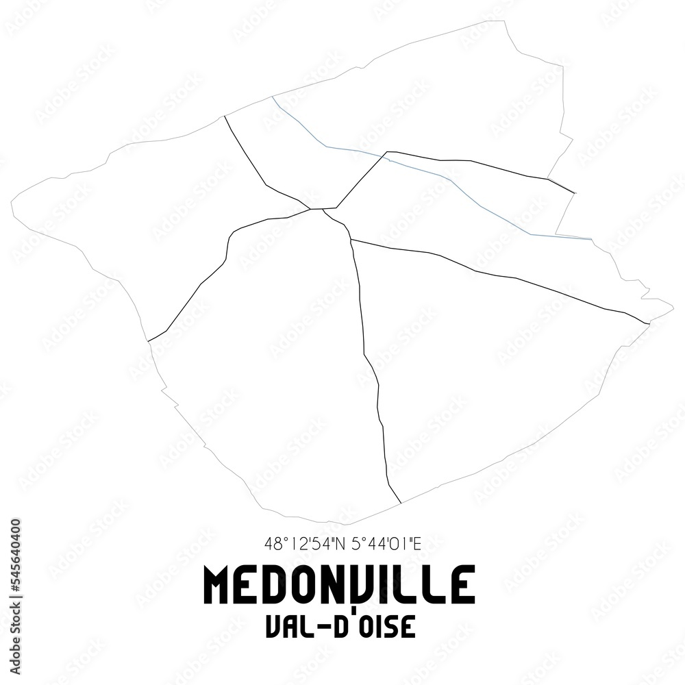MEDONVILLE Val-d'Oise. Minimalistic street map with black and white lines.