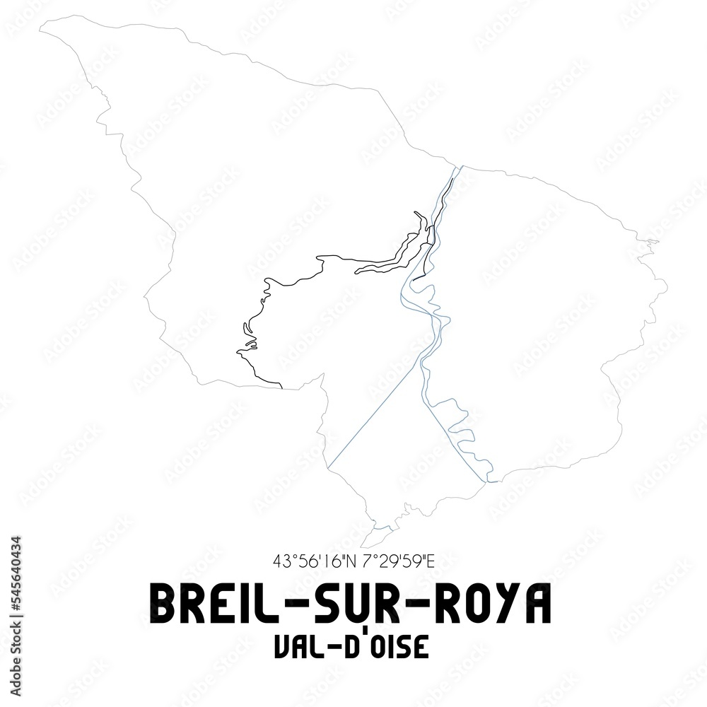 BREIL-SUR-ROYA Val-d'Oise. Minimalistic street map with black and white lines.
