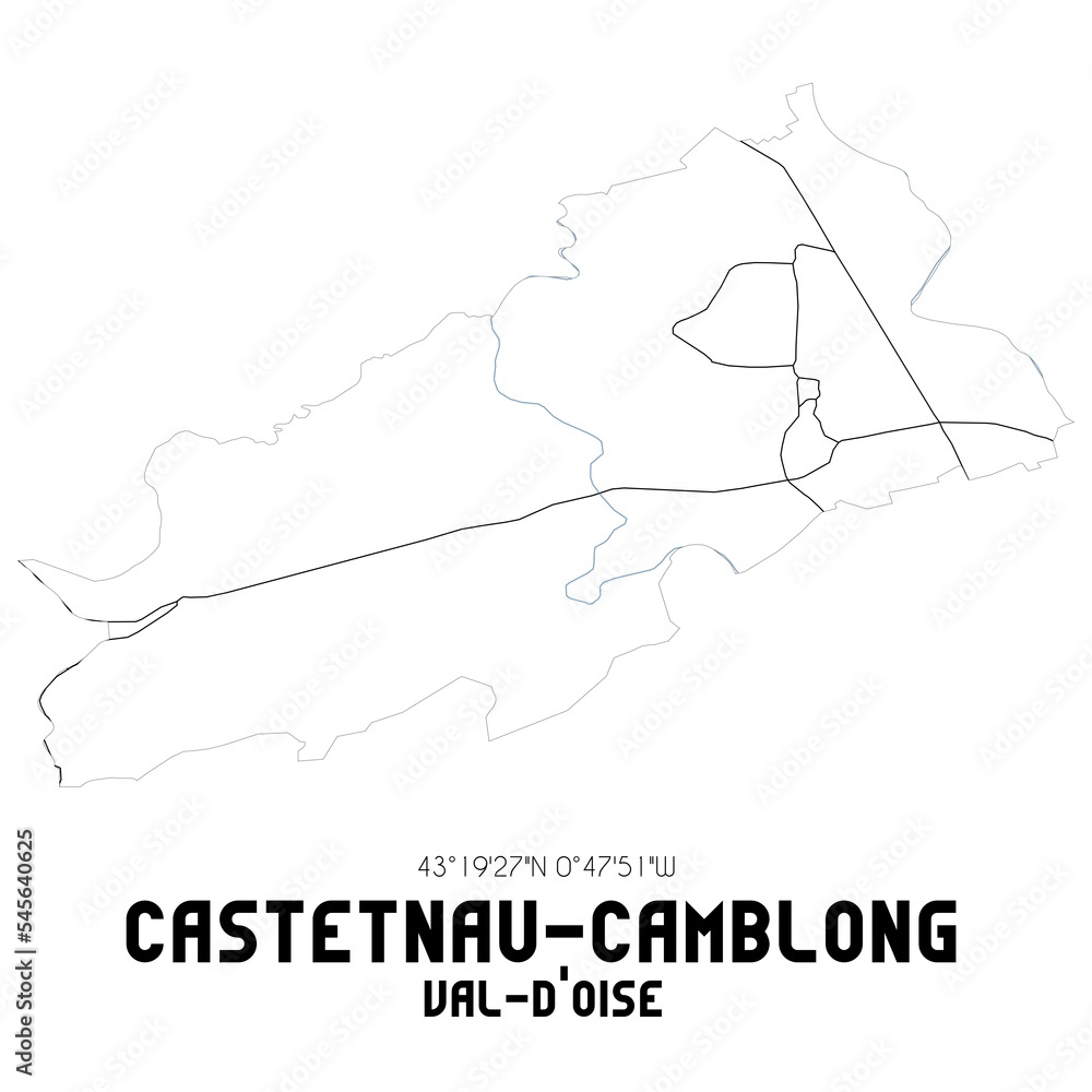 CASTETNAU-CAMBLONG Val-d'Oise. Minimalistic street map with black and white lines.