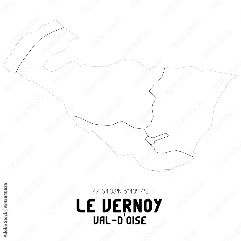 LE VERNOY Val-d'Oise. Minimalistic street map with black and white lines.