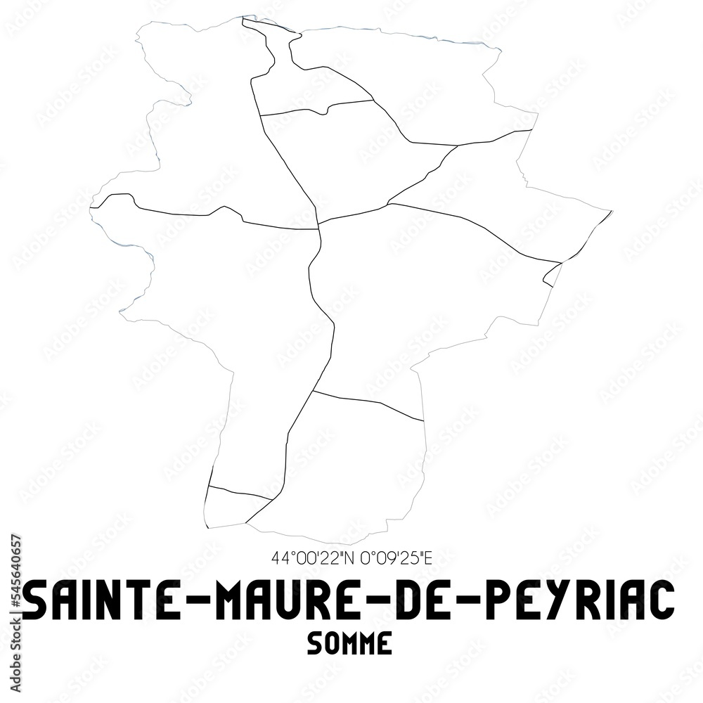 SAINTE-MAURE-DE-PEYRIAC Somme. Minimalistic street map with black and white lines.
