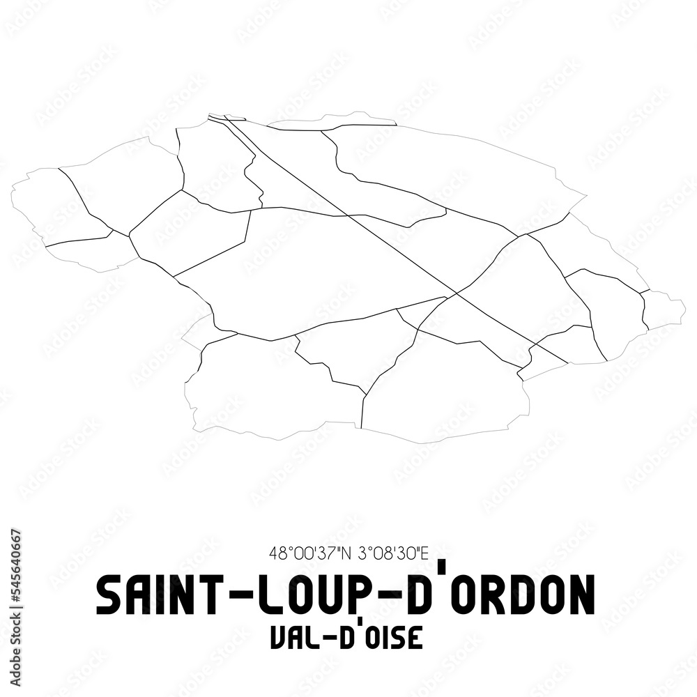 SAINT-LOUP-D'ORDON Val-d'Oise. Minimalistic street map with black and white lines.