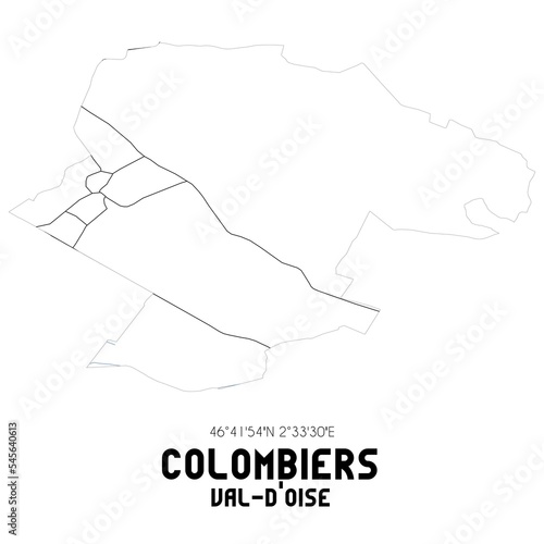COLOMBIERS Val-d Oise. Minimalistic street map with black and white lines.