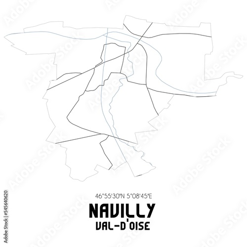 NAVILLY Val-d Oise. Minimalistic street map with black and white lines.