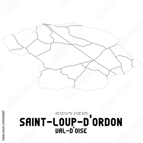 SAINT-LOUP-D'ORDON Val-d'Oise. Minimalistic street map with black and white lines.