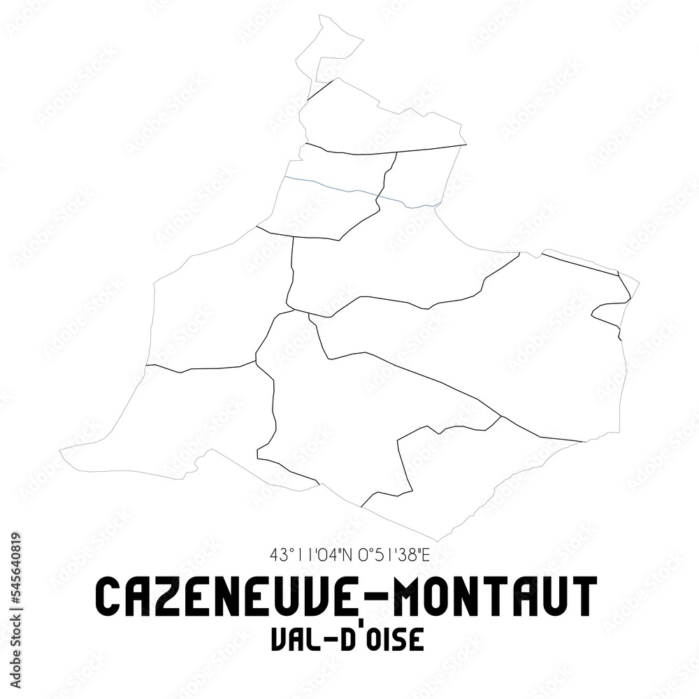 CAZENEUVE-MONTAUT Val-d'Oise. Minimalistic street map with black and white lines.