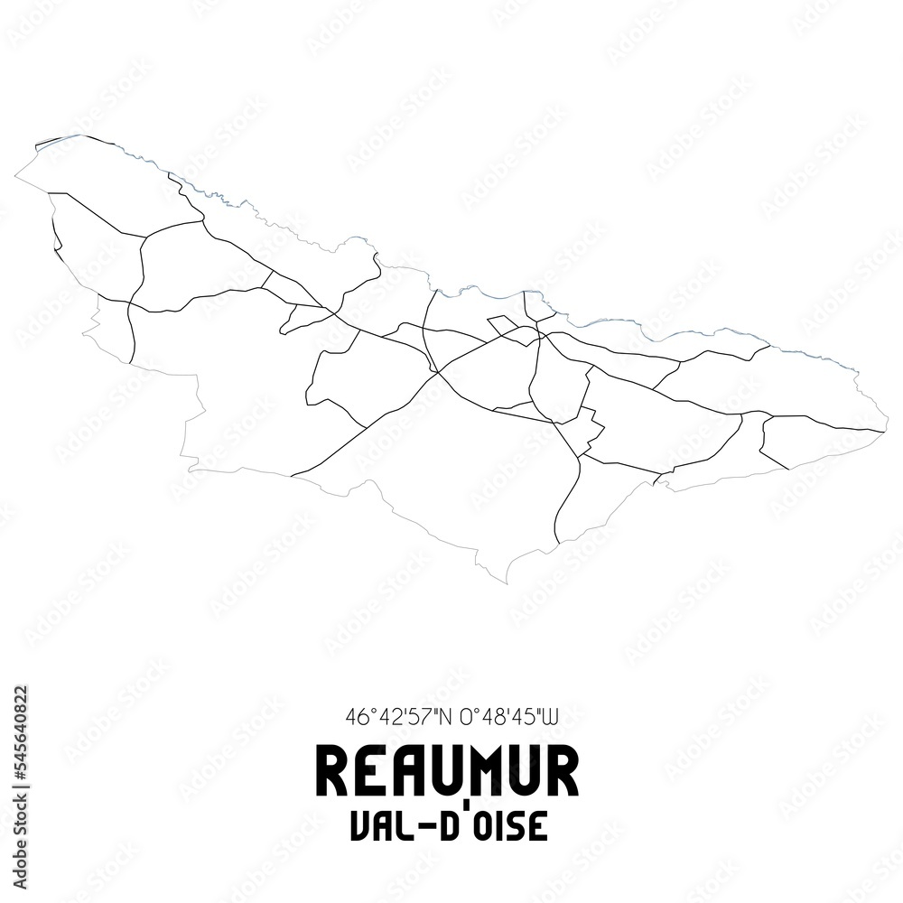 REAUMUR Val-d'Oise. Minimalistic street map with black and white lines.