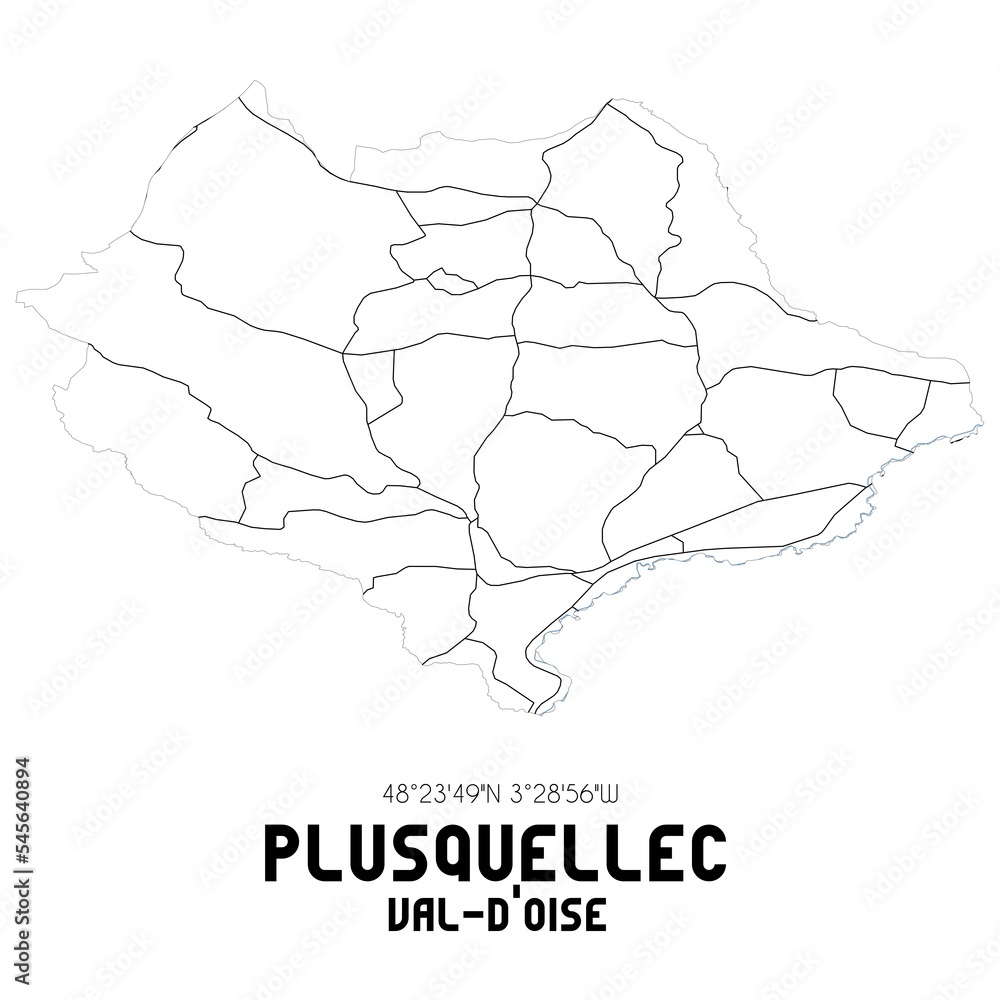 PLUSQUELLEC Val-d'Oise. Minimalistic street map with black and white lines. PLUSQUELLEC Val-d'Oise. Minimalistic street map with black and white lines.