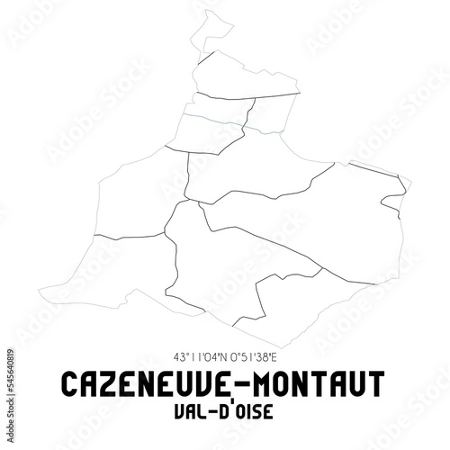 CAZENEUVE-MONTAUT Val-d'Oise. Minimalistic street map with black and white lines.