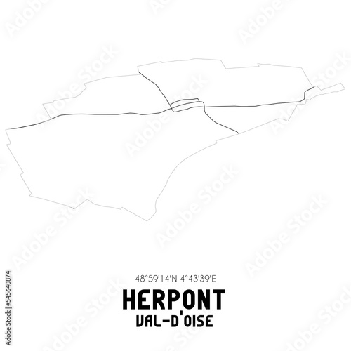 HERPONT Val-d Oise. Minimalistic street map with black and white lines.
