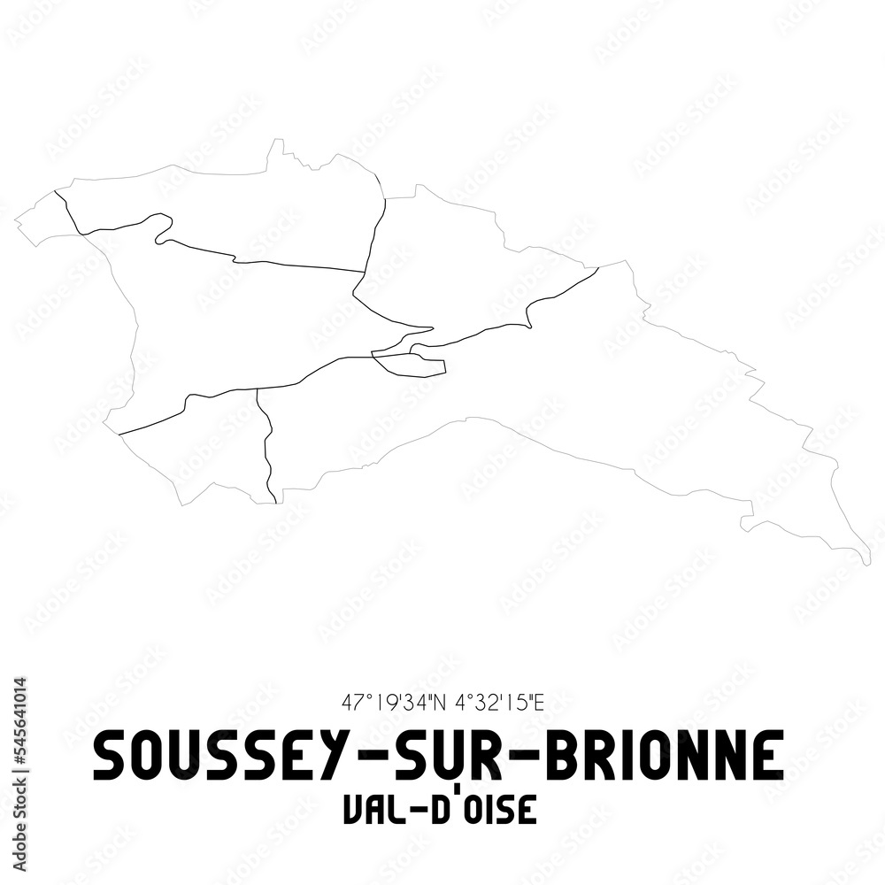 SOUSSEY-SUR-BRIONNE Val-d'Oise. Minimalistic street map with black and white lines. SOUSSEY-SUR-BRIONNE Val-d'Oise. Minimalistic street map with black and white lines.