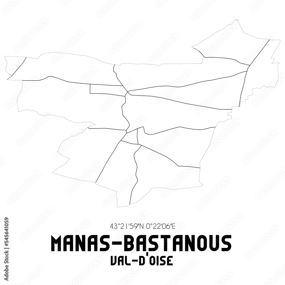 MANAS-BASTANOUS Val-d'Oise. Minimalistic street map with black and white lines. MANAS-BASTANOUS Val-d'Oise. Minimalistic street map with black and white lines.