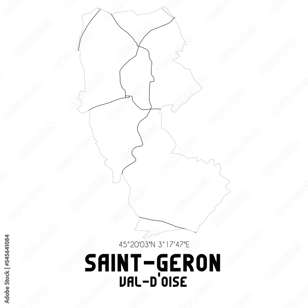 SAINT-GERON Val-d'Oise. Minimalistic street map with black and white lines.
