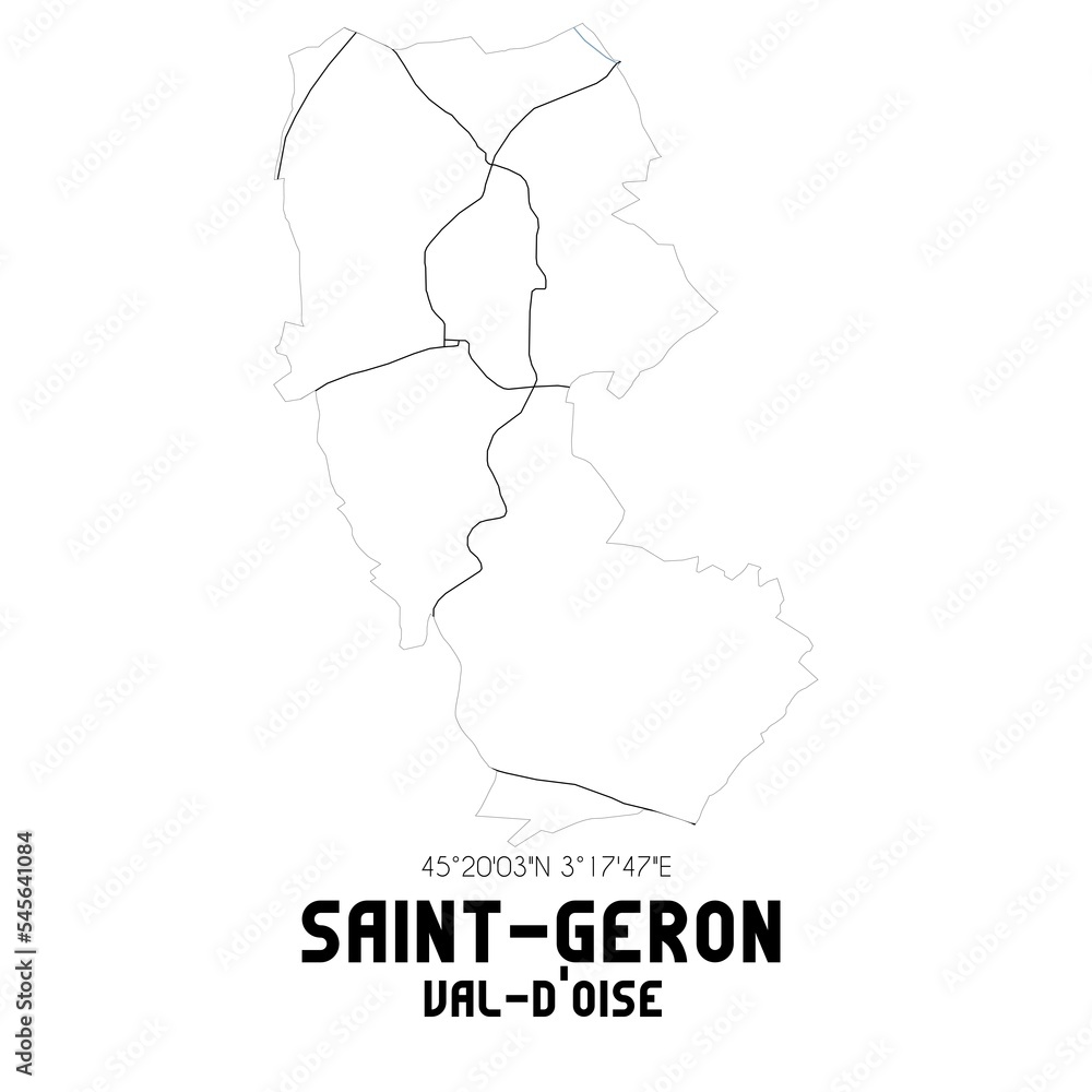 SAINT-GERON Val-d'Oise. Minimalistic street map with black and white lines. SAINT-GERON Val-d'Oise. Minimalistic street map with black and white lines.