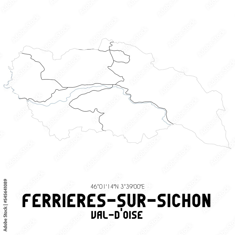 FERRIERES-SUR-SICHON Val-d'Oise. Minimalistic street map with black and white lines.