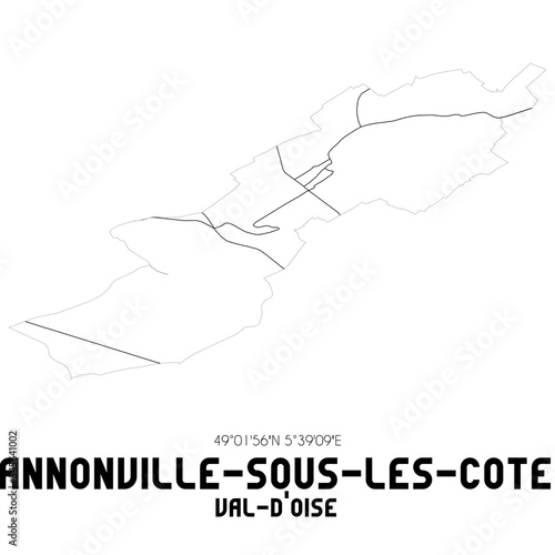 HANNONVILLE-SOUS-LES-COTES Val-d'Oise. Minimalistic street map with black and white lines.