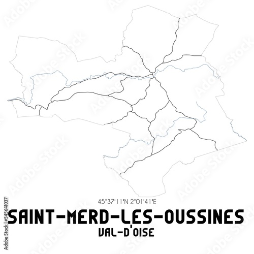 SAINT-MERD-LES-OUSSINES Val-d'Oise. Minimalistic street map with black and white lines.