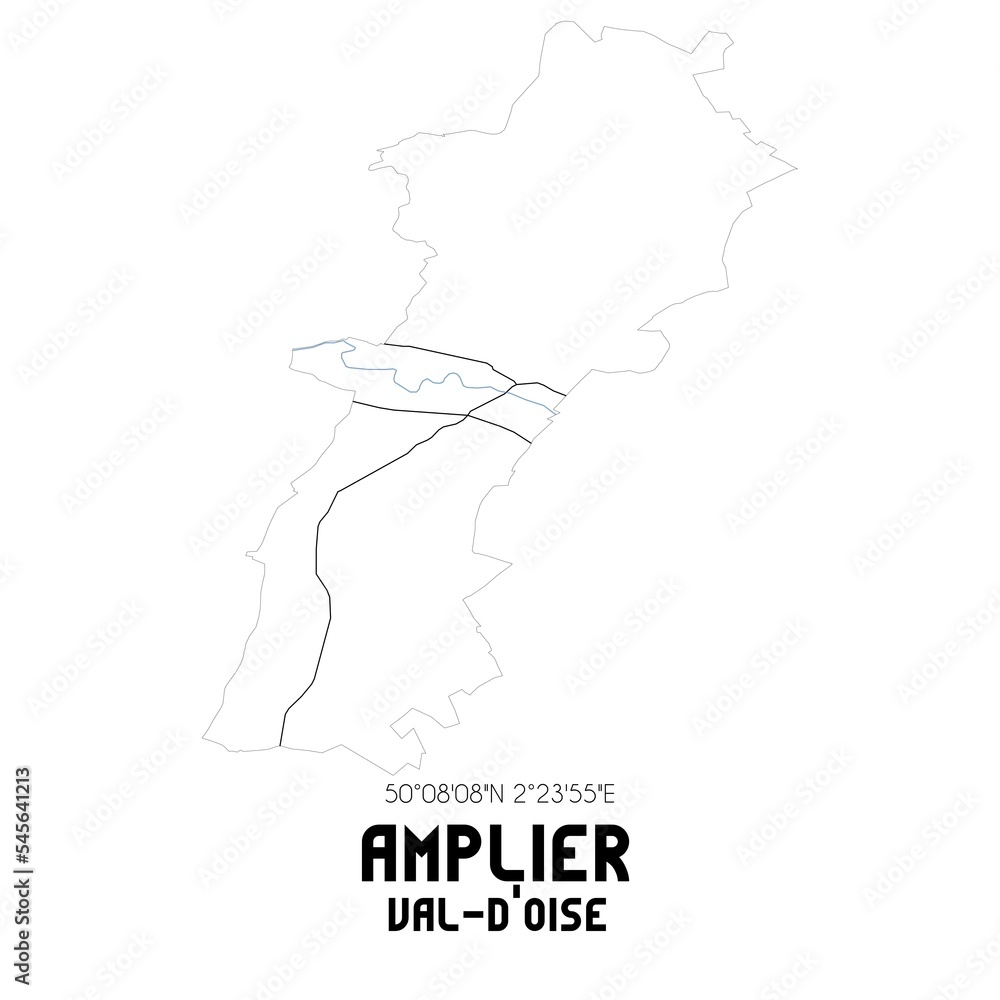 AMPLIER Val-d'Oise. Minimalistic street map with black and white lines. AMPLIER Val-d'Oise. Minimalistic street map with black and white lines.