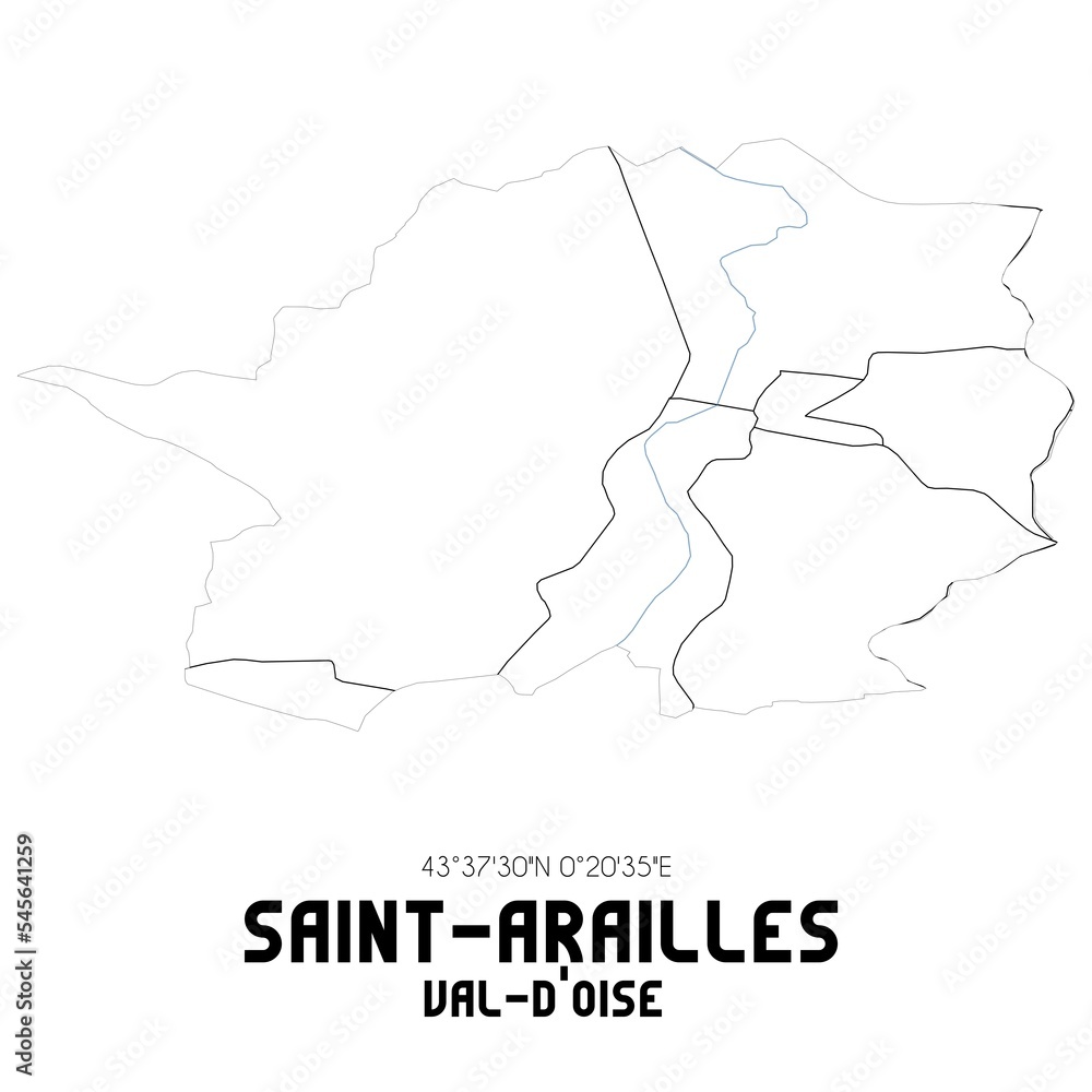 SAINT-ARAILLES Val-d'Oise. Minimalistic street map with black and white lines.