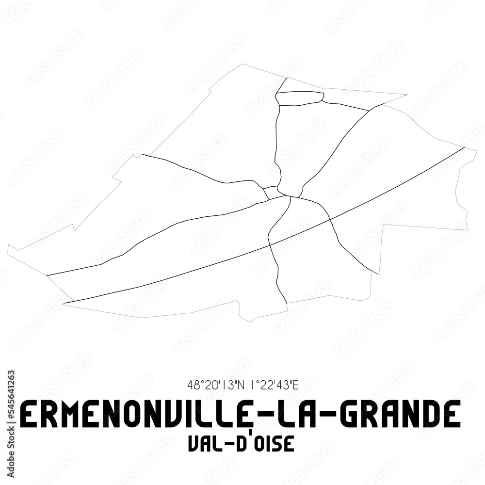 ERMENONVILLE-LA-GRANDE Val-d'Oise. Minimalistic street map with black and white lines. ERMENONVILLE-LA-GRANDE Val-d'Oise. Minimalistic street map with black and white lines.