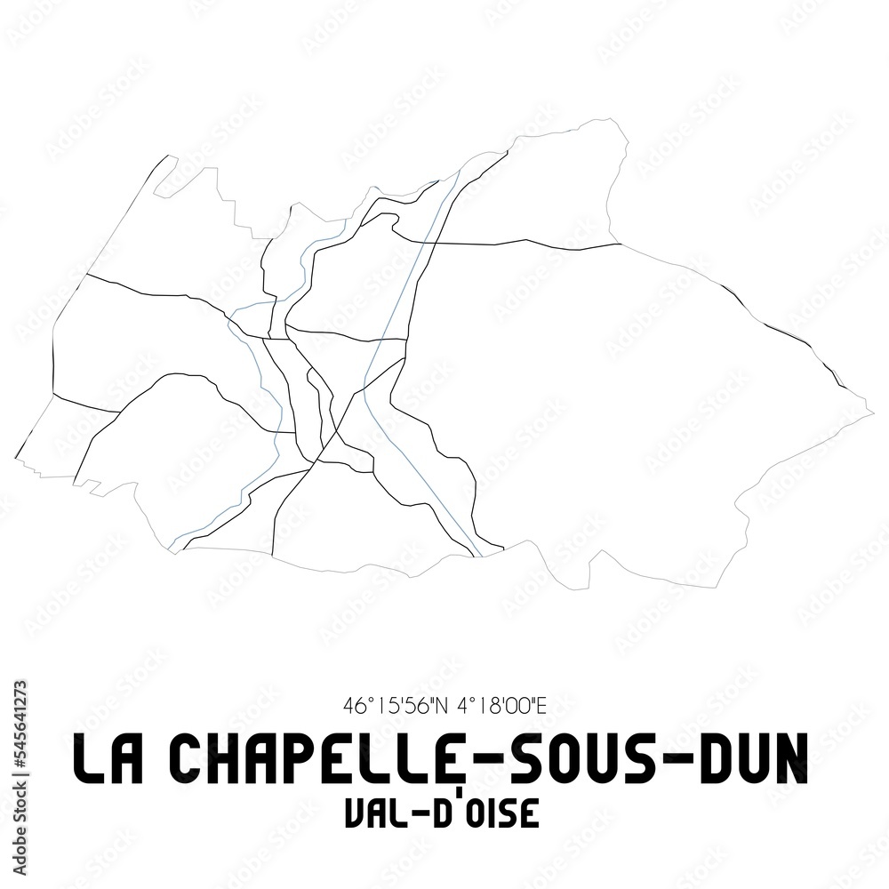 LA CHAPELLE-SOUS-DUN Val-d'Oise. Minimalistic street map with black and white lines.