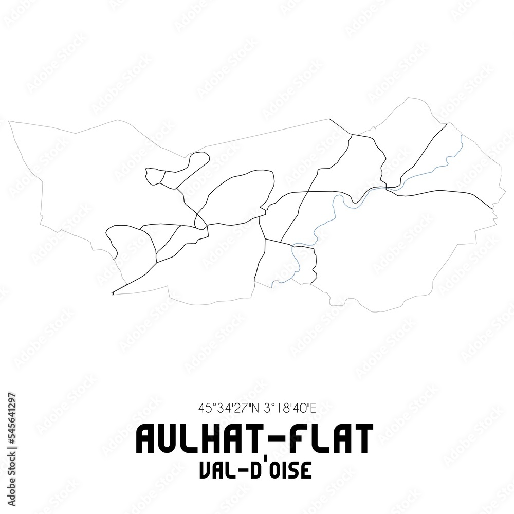 AULHAT-FLAT Val-d'Oise. Minimalistic street map with black and white lines.