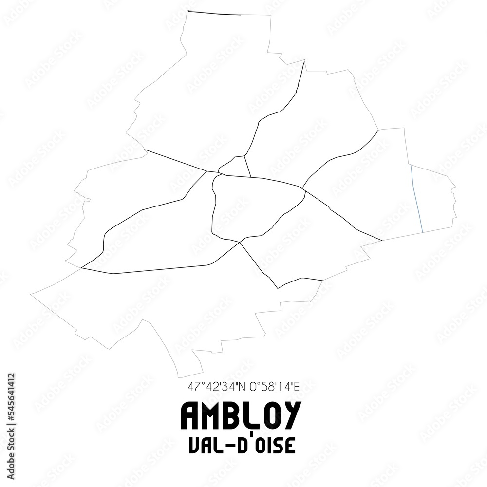 AMBLOY Val-d'Oise. Minimalistic street map with black and white lines.