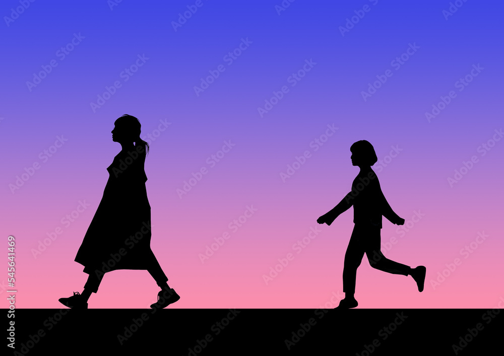 夕暮れに歩く二人の女性イラスト Stock-Illustration | Adobe Stock
