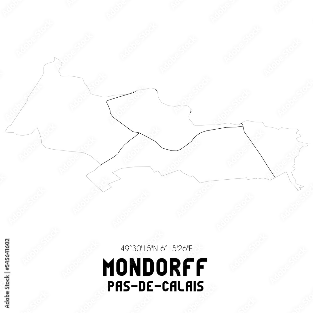 MONDORFF Pas-de-Calais. Minimalistic street map with black and white lines. MONDORFF Pas-de-Calais. Minimalistic street map with black and white lines.