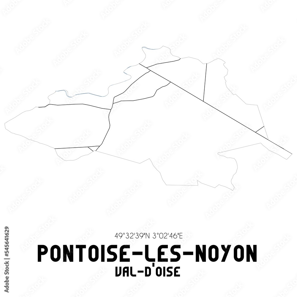 PONTOISE-LES-NOYON Val-d'Oise. Minimalistic street map with black and white lines.