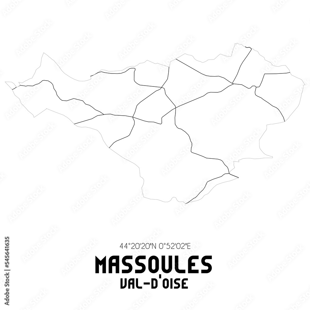 MASSOULES Val-d'Oise. Minimalistic street map with black and white lines.