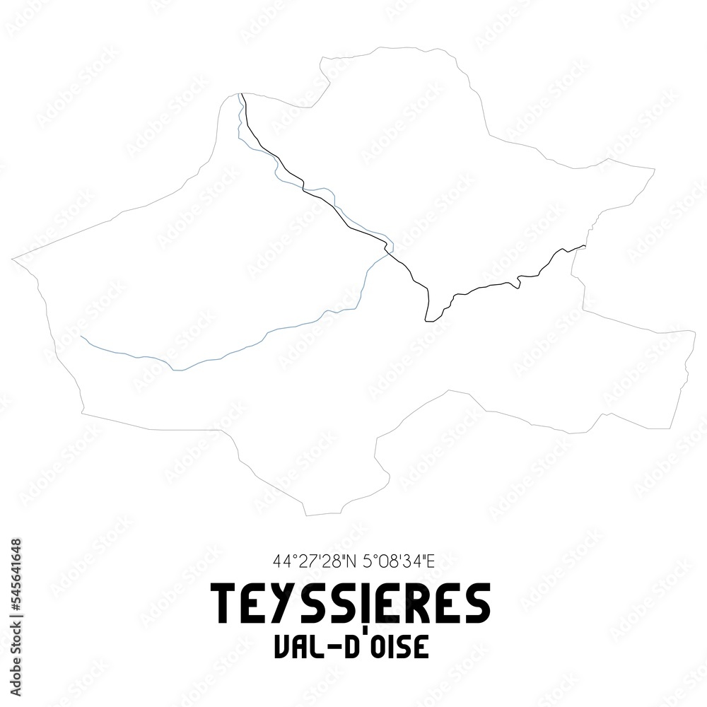 TEYSSIERES Val-d'Oise. Minimalistic street map with black and white lines.