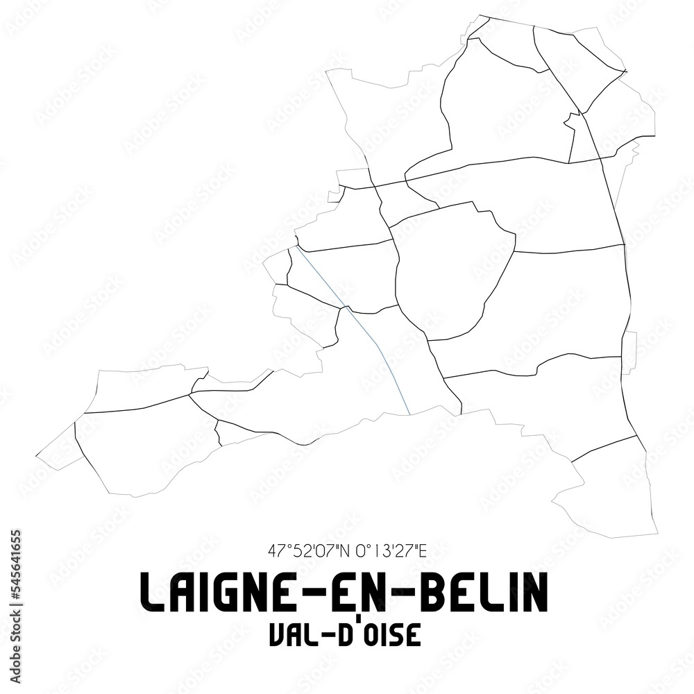 LAIGNE-EN-BELIN Val-d'Oise. Minimalistic street map with black and white lines. LAIGNE-EN-BELIN Val-d'Oise. Minimalistic street map with black and white lines.