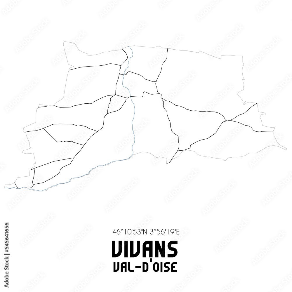 VIVANS Val-d'Oise. Minimalistic street map with black and white lines.